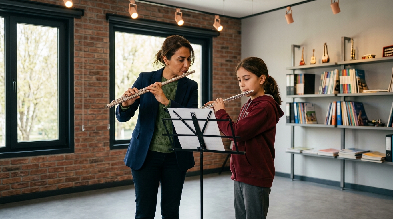 Müzik Akademi profesyonel yan flüt eğitimi dersi.