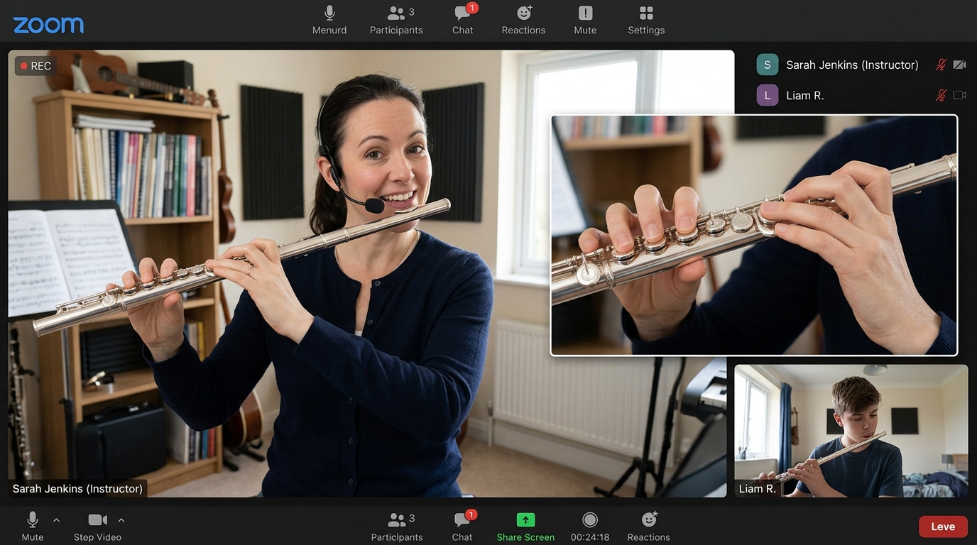 Online yan flüt kursu teknikleri ve dijital eğitim metodolojisi.