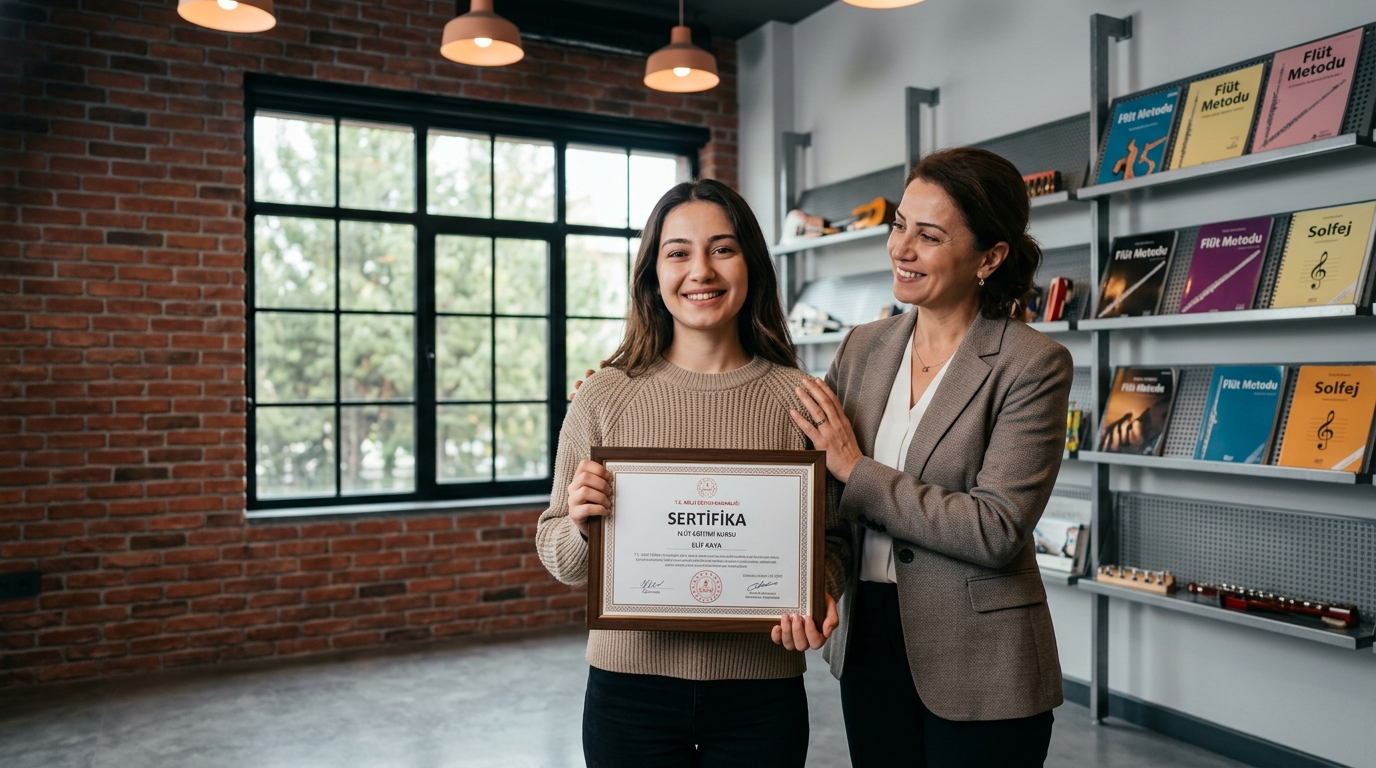 Müzik Akademi yan flüt eğitimi seviye bitirme ve resmi sertifika süreci.