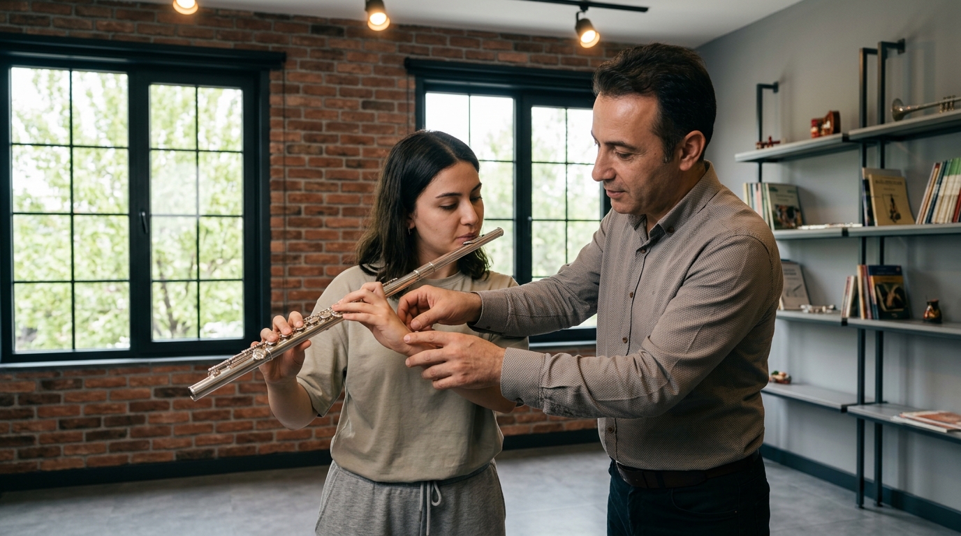 Yetişkinler için yan flüt kursu ve profesyonel eğitmen desteği.